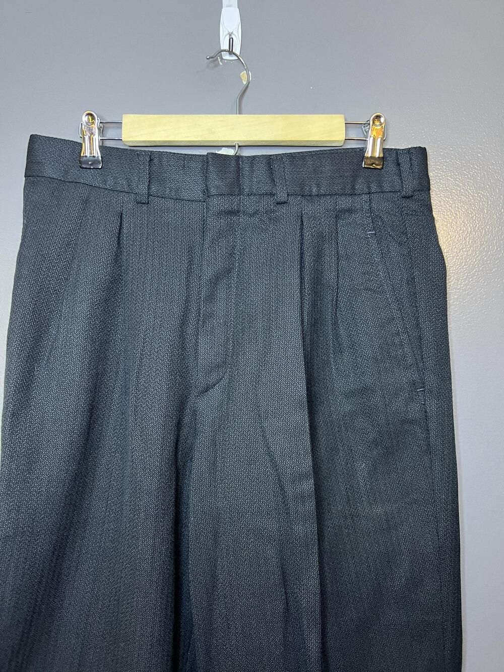 Dress Pants Mens 32x30 Black Herringbone Wool Pleated Cuffed Classic Fit